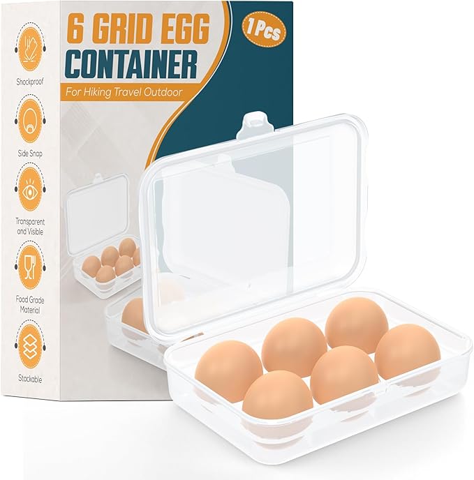 ZPU Egg Holder Camping, 1Pcs 6 Grid Egg Container, Plastic
