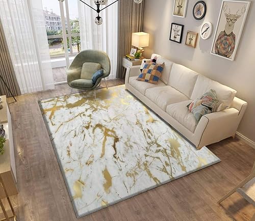 Miniatura 2 de Alfombra de área con estampado de mármol dorado sobre blanco, alfombra antideslizante para el piso, alfombra de pasillo para el hogar, alfombra para
