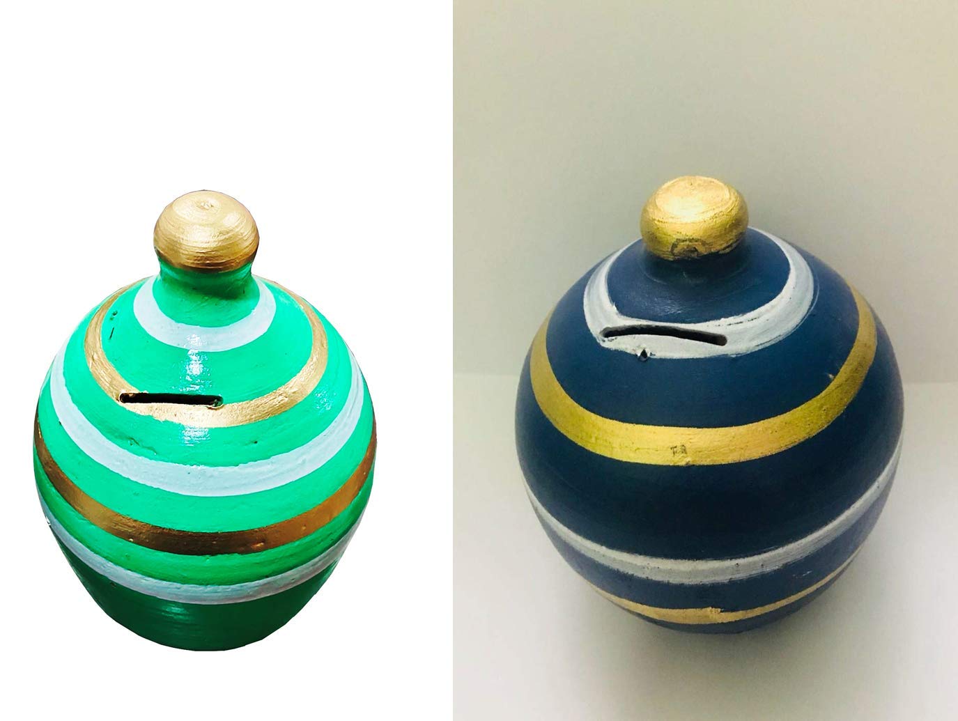 The Himalaya Craft Mitti Cool Brown gullak Pack of 2 (Color - Green & Blue)