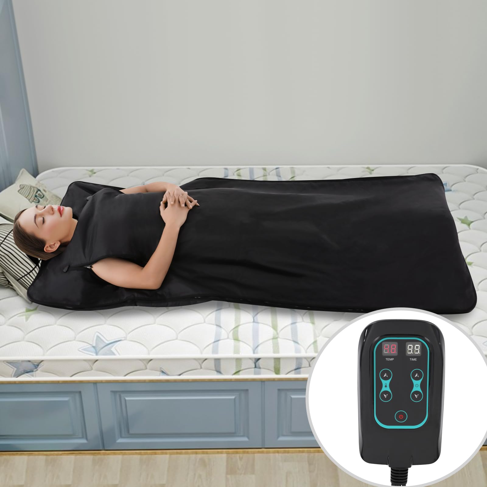 Manta de sauna de infrarrojos portátil para el hogar con 5 mantas de emergencia, manta plegable para sauna de infrarrojos lejanos, 30-70 ℃, temperatura ajustable, manta para sauna de infrarrojos con
