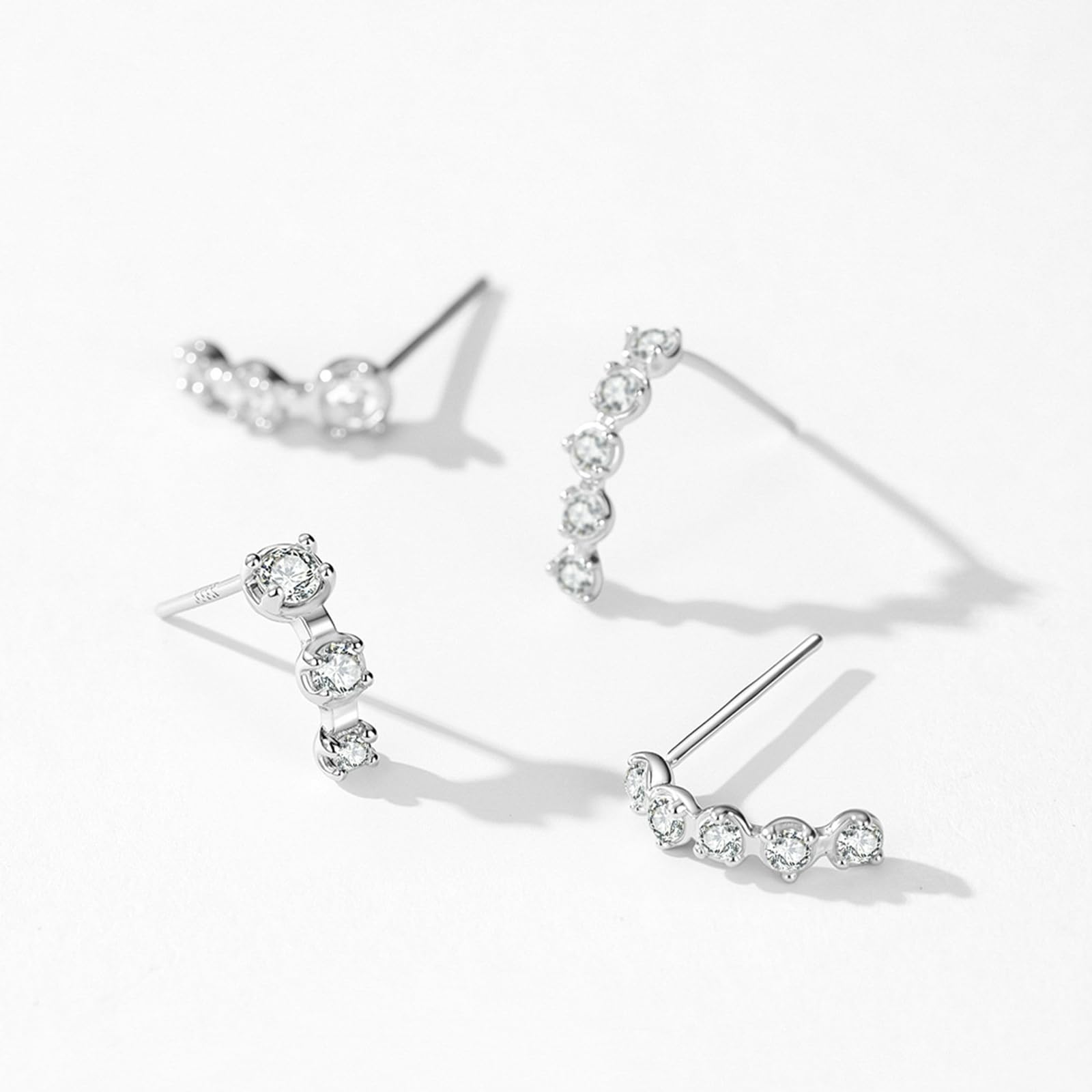 Orecchini da donna in oro bianco 14 carati, 3 pietre moissanite pendenti oro AU585
