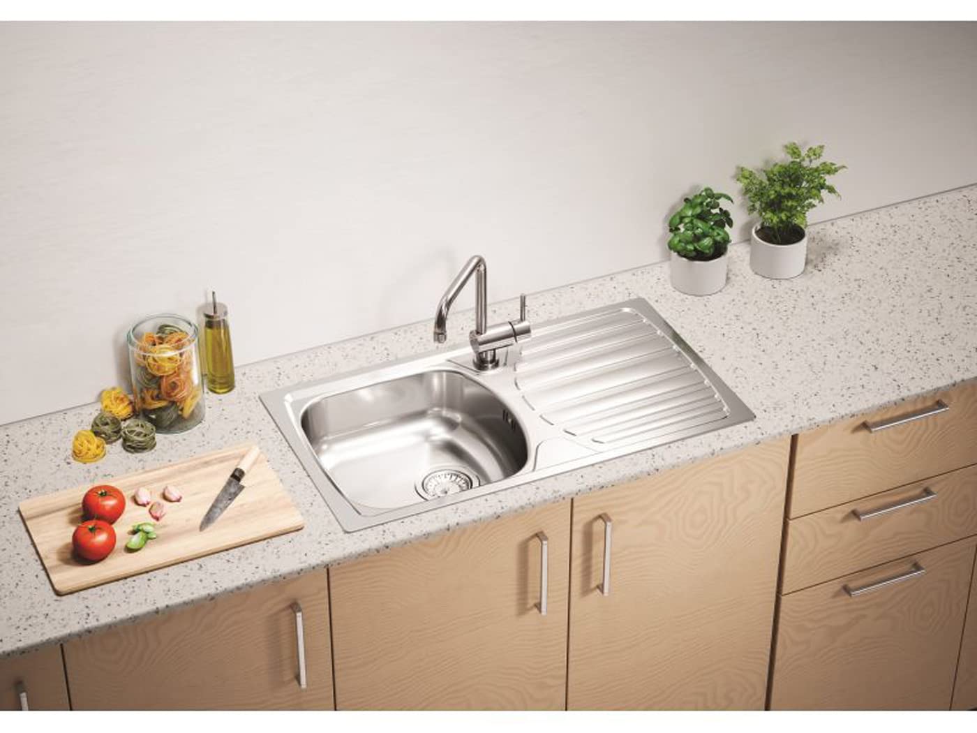 Alveus 1136539 BASIC 170 Fregadero de cocina empotrado de acero con escurridor, Inox liso y semibrillante