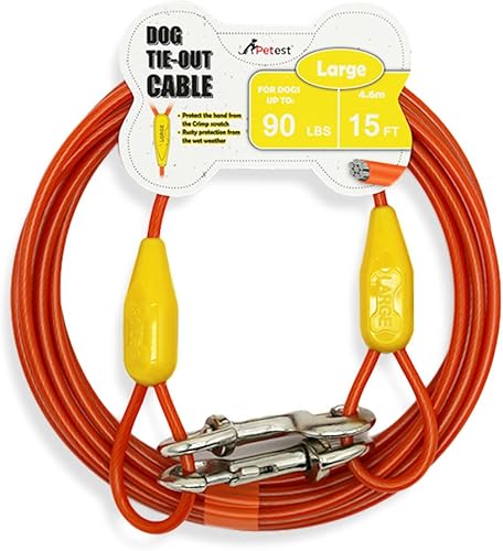 Petest Cable de amarre de 15 pies con cubierta de engarce para perros grandes de hasta 90 libras Petest Cable de amarre de 15 pies con cubierta de engarce para perros grandes de hasta 90 libras