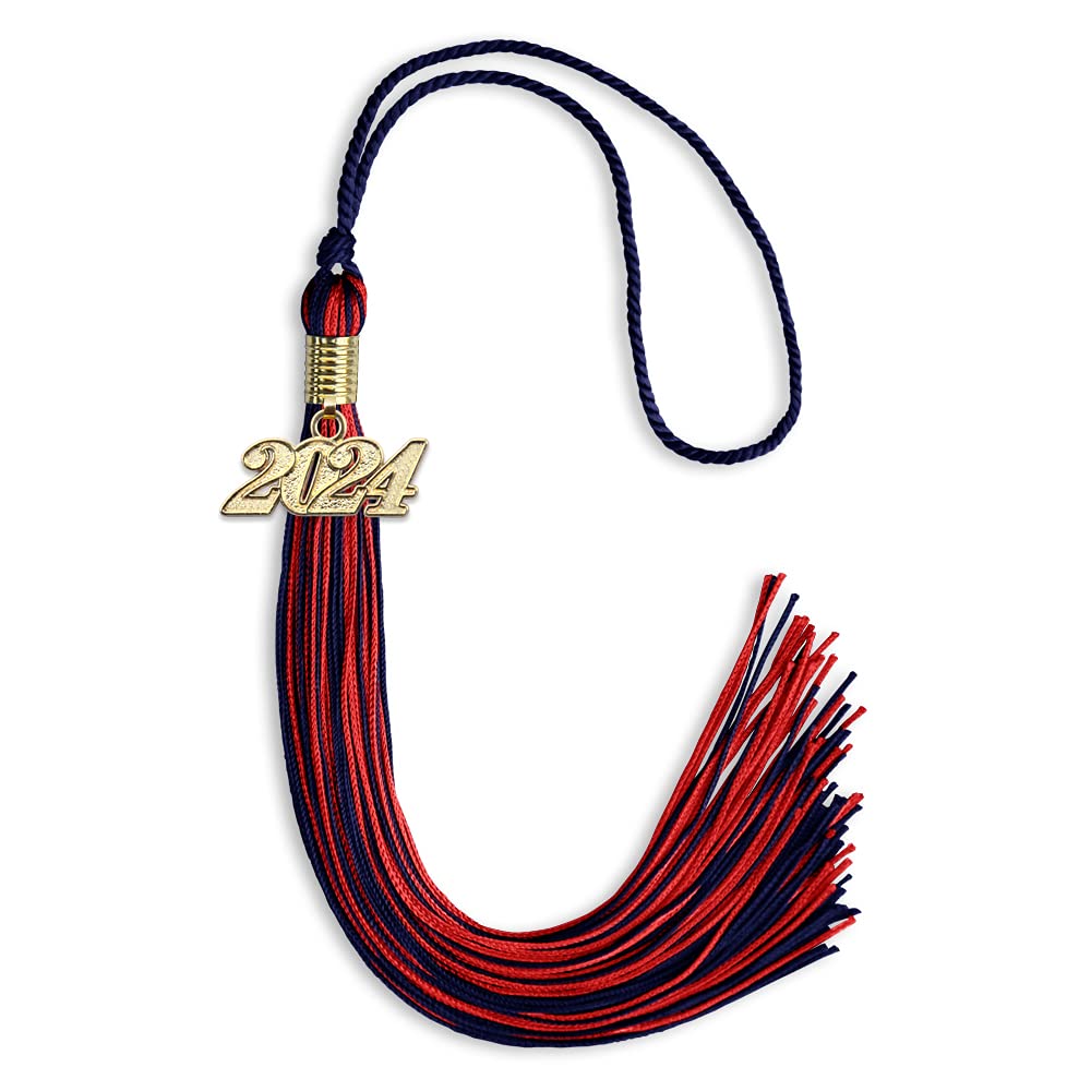 Endea Graduation Mixed Double Color Tassel with Gold Date Drop (Navy Blue/Red, 2024)