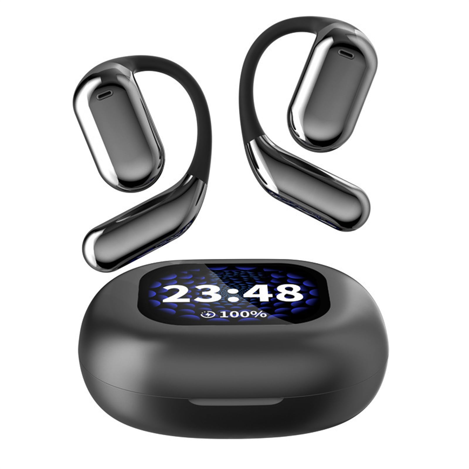 Touchscreen LCD aperto sopra l'orecchio conduzione ossea auricolari auricolari Bluetooth wireless con custodia touch screen e ganci per le orecchie che non vanno nell'orecchio