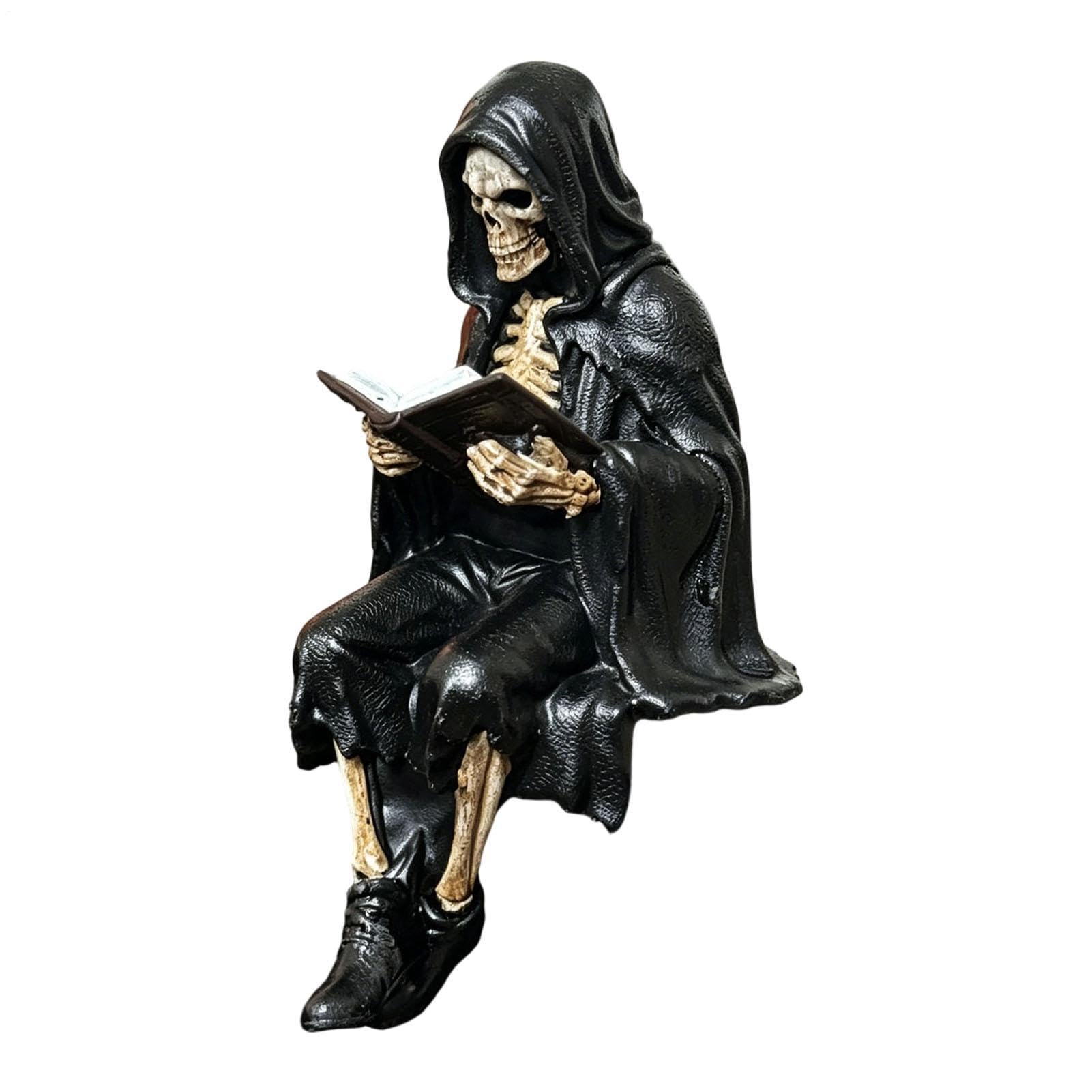 Statue Assise Halloween : Sculpture de Lecteur Mystérieux pour Bureau et Salon
