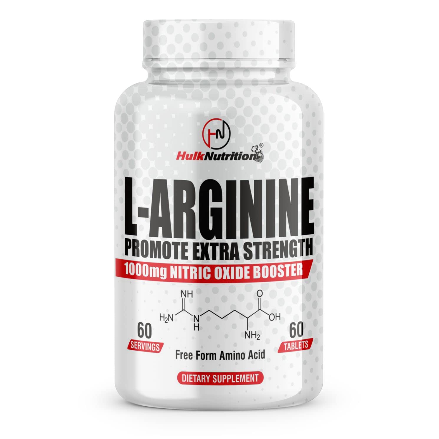 Hulk Nutrition L Arginine 1000mg Supplement for Performance, Endurance & Stamina with Added Vascular Support from Nitric Oxide | NO Booster Tablets - Nitric Oxide Supplement for Vascularity and Heart Health | Amino Acid Supplements for Women & Man - Promotes Circulation and Supports Cardiovascular Health - 60 Tablets