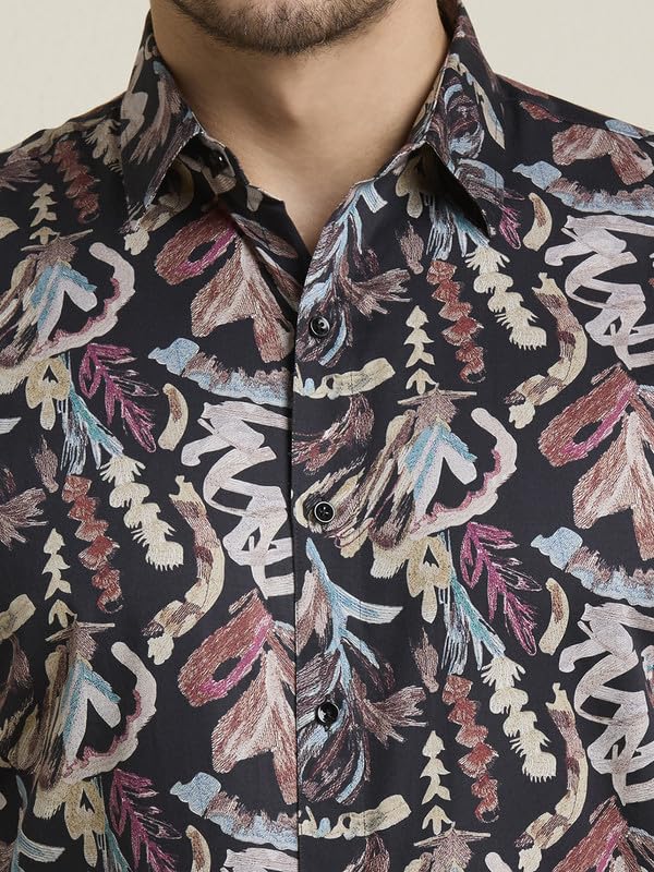 Image of MARK & ALBERT Men's Printed Full Sleeves Regular Fit Shirt Blue | 100% Cotton Stretchable Fabric