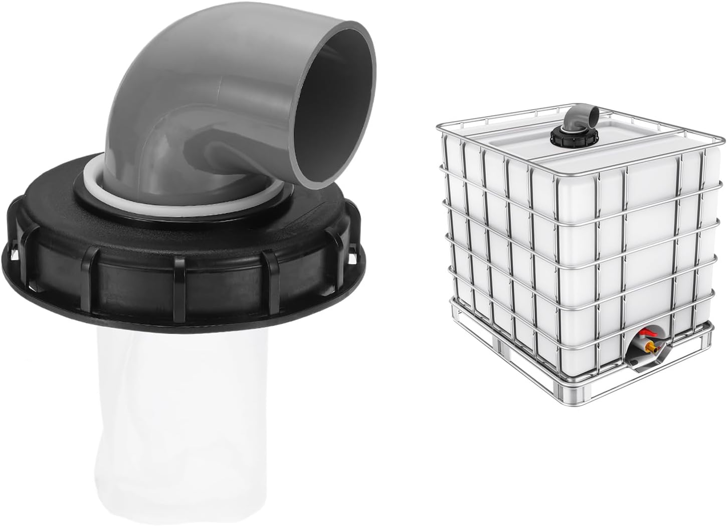 PATIKIL 90° IBC Lid Filter Cover 163mm Plastic Ton Barrel Cover with Washable Nylon Filter IBC Tote Hose Adapter IBC Tank Container for Rainwater Tank 1000L IBC Tank, Black Gray