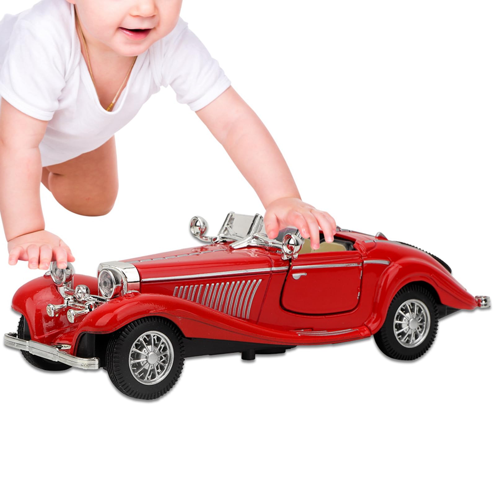 Vintage Child Kid Alloy Car Model Highly Simulation Pull Back Car Toy for Recognizing Colors Christmas and New Year, 6.5x2.4x1.8in Red (Red)