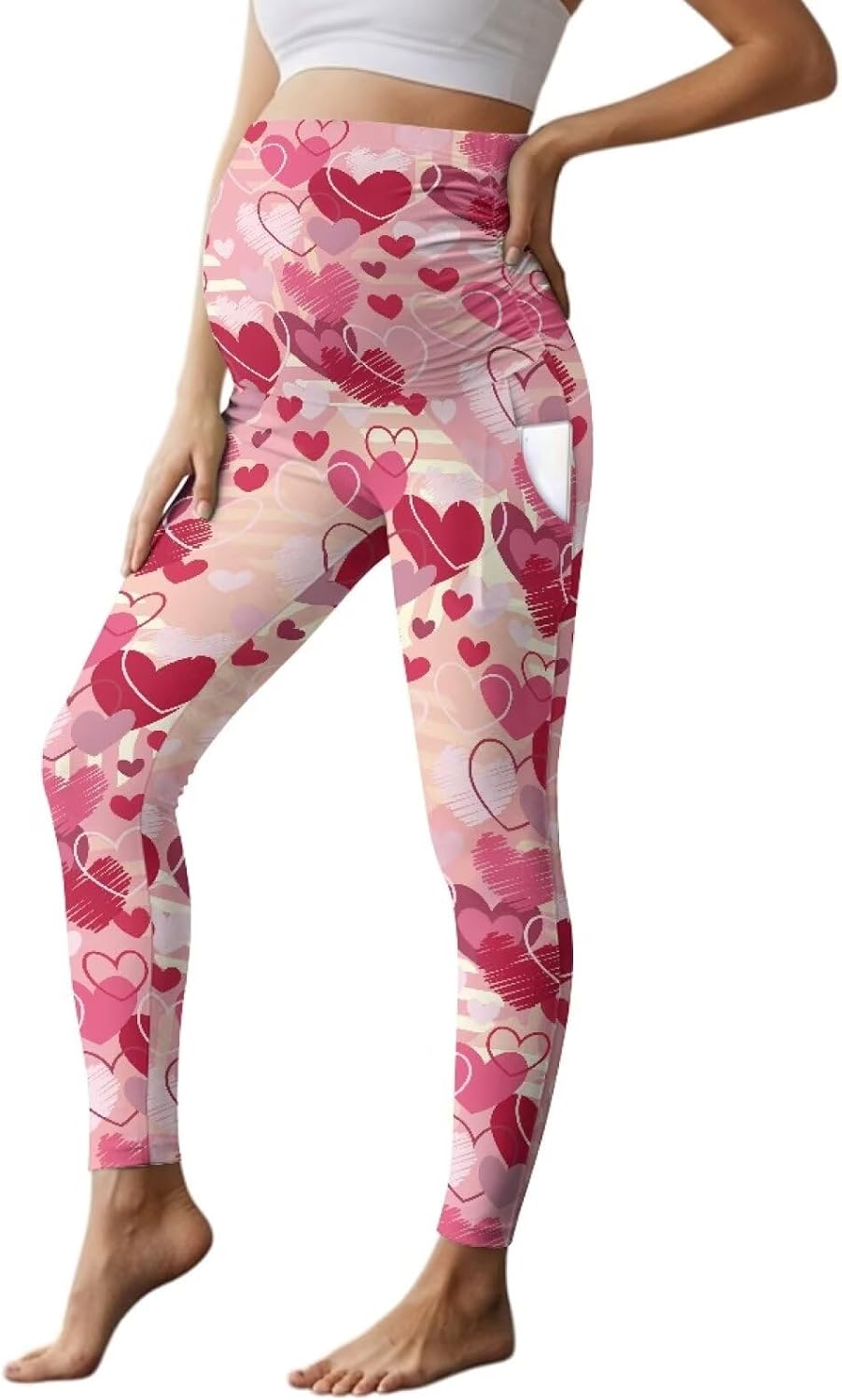 Women's Maternity Leggings with Pockets Over The Belly Pregnancy Yoga Pants Activewear Soft Workout Leggings S-2XL