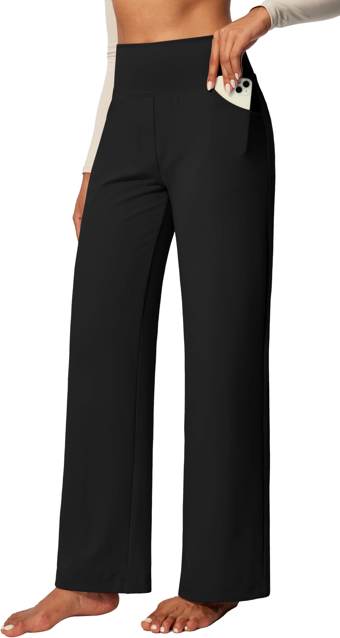 Wide Leg Yoga Pants with Pockets for Women High Waist Stretch Dress Pants