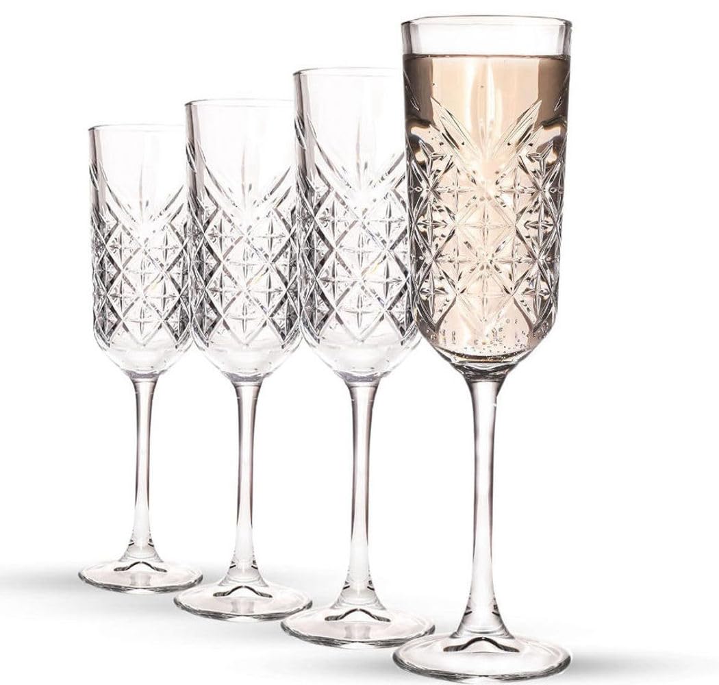 Forestamart Elegant Crystal Champagne Flutes Set of 4-180ml Lead-Free Quality Glass with Diamond Pattern Perfect for Parties Gifting Prosecco & Sparkling Wine