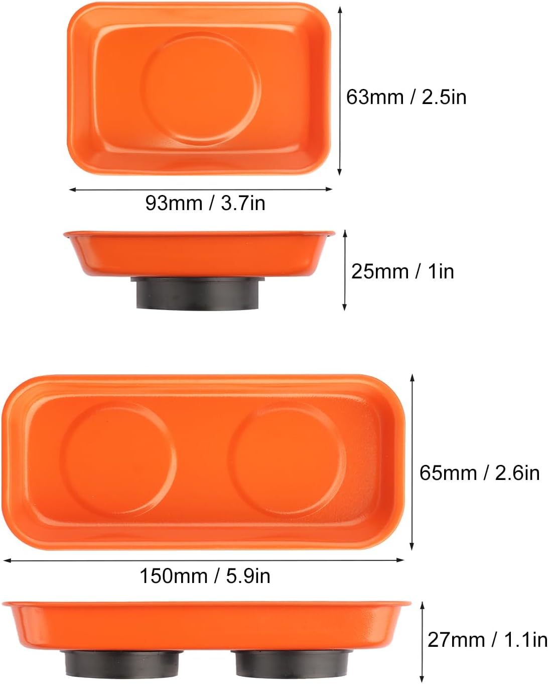 10 PCS Magnetic Trays, Include 5 PCS 5.9X2.6Inch & 5 PCS 3.7X2.5 Inch, Magnet Tool Tray, Magnetic Parts Tray, Orange, by GENHAKON
