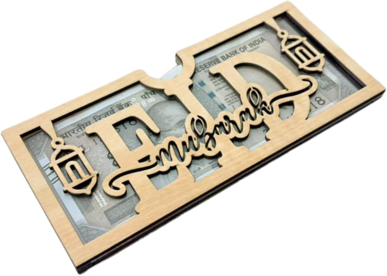 Wooden Eidi Money Gift Envelope | Laser Cut Cash Holder for Eid, Wedding & Shagun | Reusable Decorative Currency Gift Box | Gift for every occasion (Natural Wood)