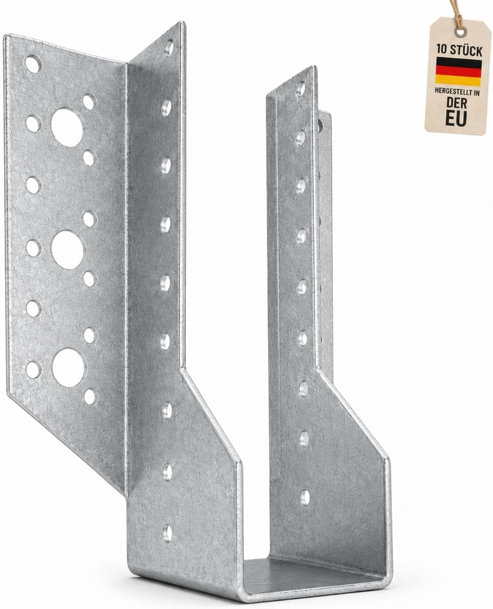 Balkenschuh 10 Stück 120x80x2,0 mm Feuerverzinkter Balkenträger Balkenverbinder Holzverbinder Trägerhalter Pfostenschuh für Carport Terrasse Pergola