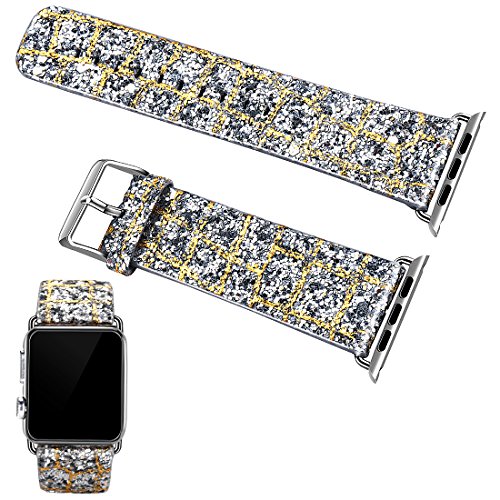 Moonooda Glitter Watch Band Replacement For Apple Watch Bands 42Mm 44Mm Women Girl Cute Bling Sparkle Strap Wristband Compatible With Iwatch Series Se 6 5 4 3 2 1, Silver And Gold #TOP13