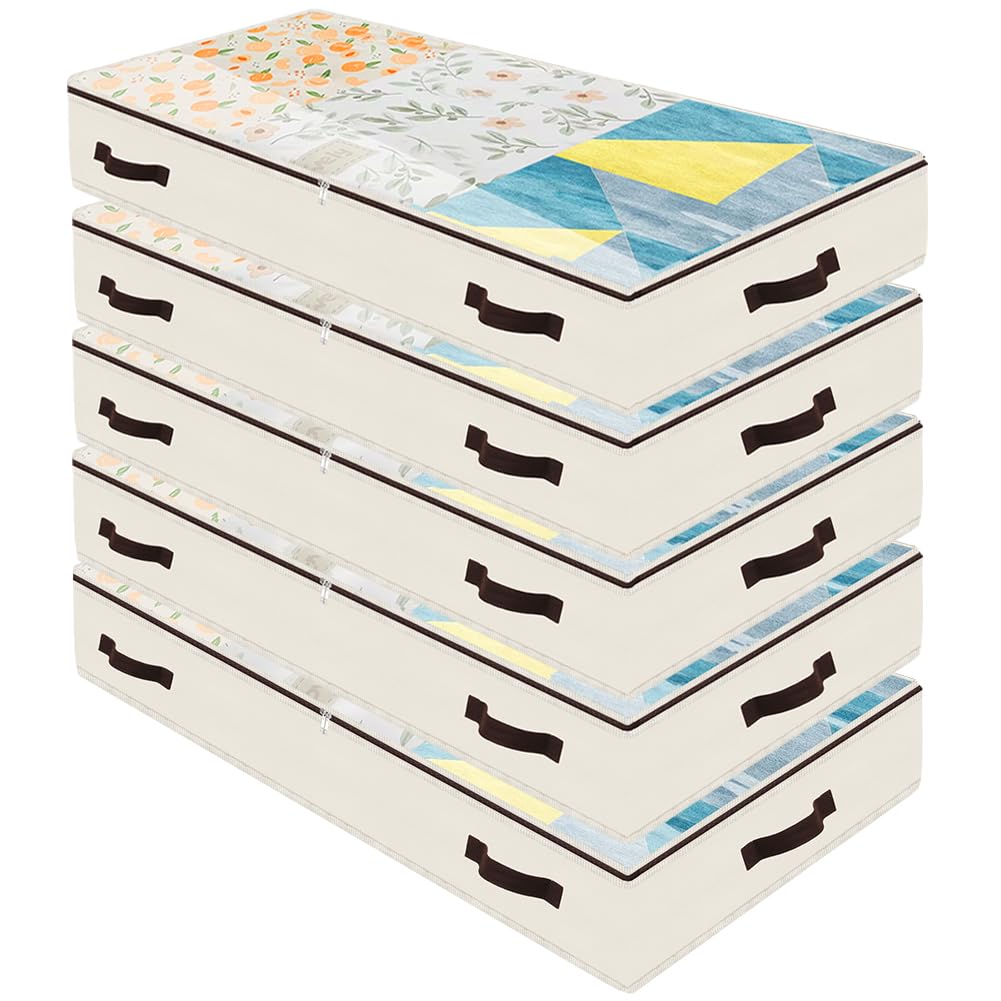 Confezione da 5, 97*50*14cm, Sacchetti di stoccaggio sotto il letto lunghi e stretti per vestiti, biancheria da letto, organizzatore di maglioni, scatola di stoccaggio per abiti da sposa, Beige