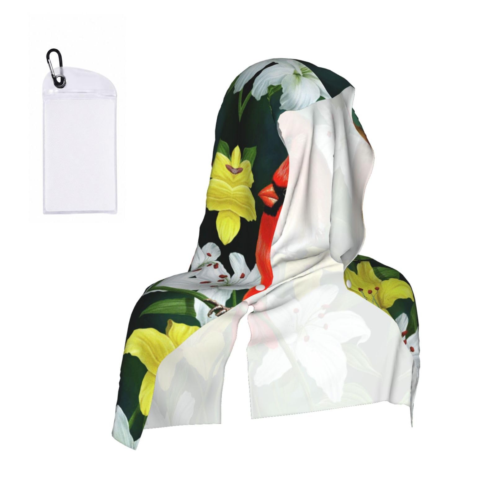 SATUSA Birds With Flowers Print Cooling Hoodie Towel, Cooling Towels For Neck And Face, Quick Drying Absorbent Cooling Head Towel Beach Camping Gym Construction(2pcs)