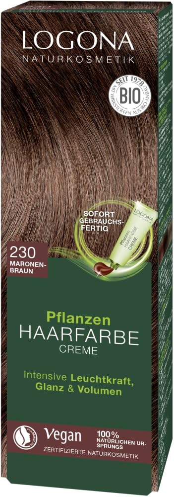LOGONA Naturkosmetik Coloration pour cheveux végétale - Marron marron marron - 150 ml - Luminosité intense, brillance et volume - Sans ammoniaque - Végétalien et naturel