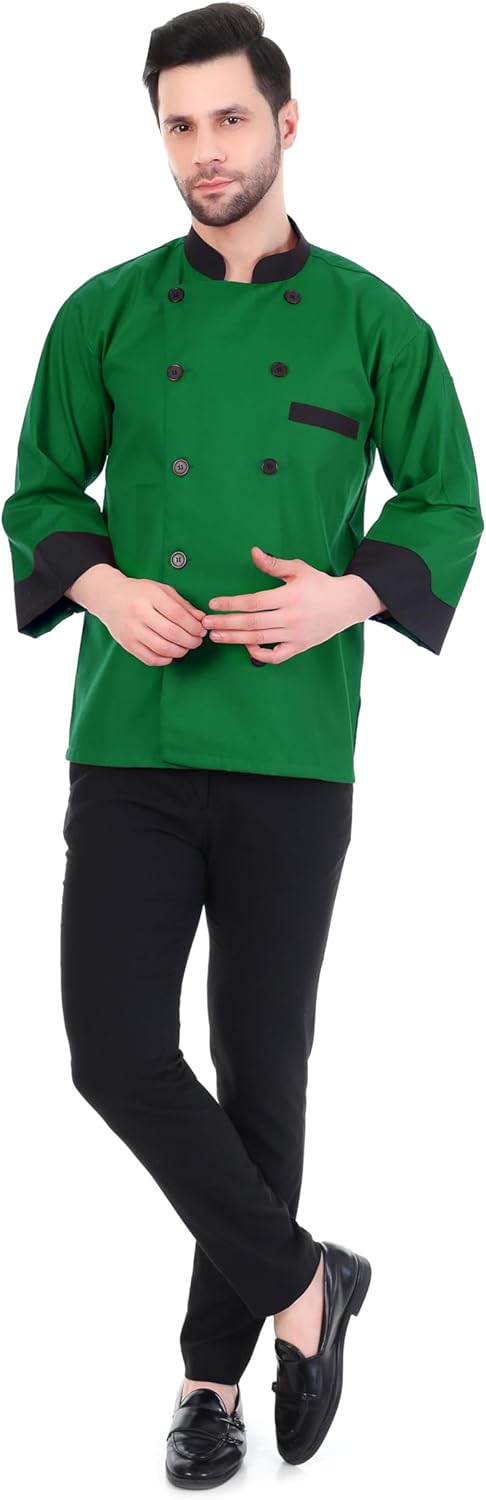 FL-08 Black Collar Cuff Chef Jacket | Chef Coat | Chef Uniform for Men | Light Weight Chef Dress for Kitchen