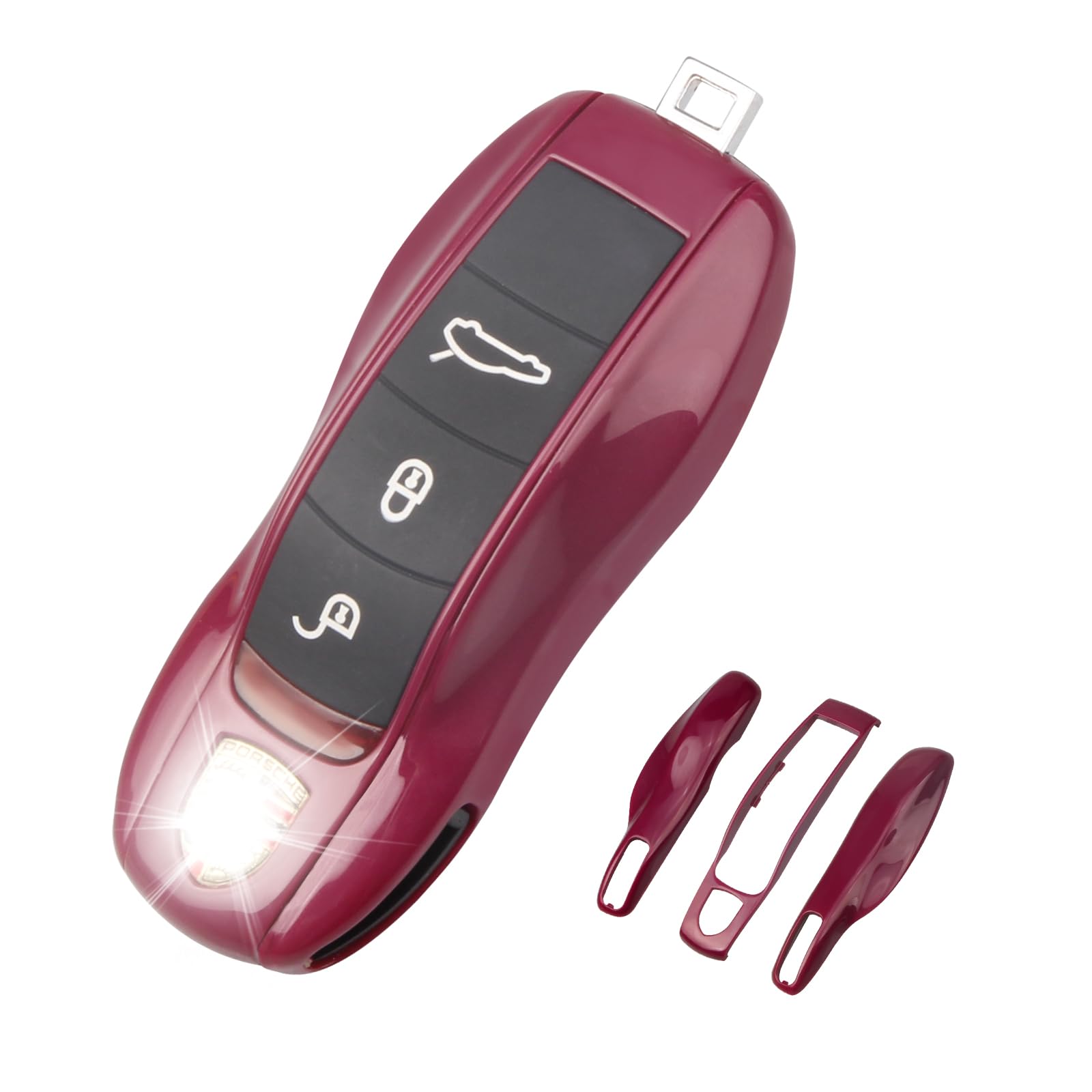QBUC for Porsche Key Fob Cover,3-Piece Painted Key Shell Compatible with Porsche Cayenne Panamera Macan Cayman (Ruby Red)