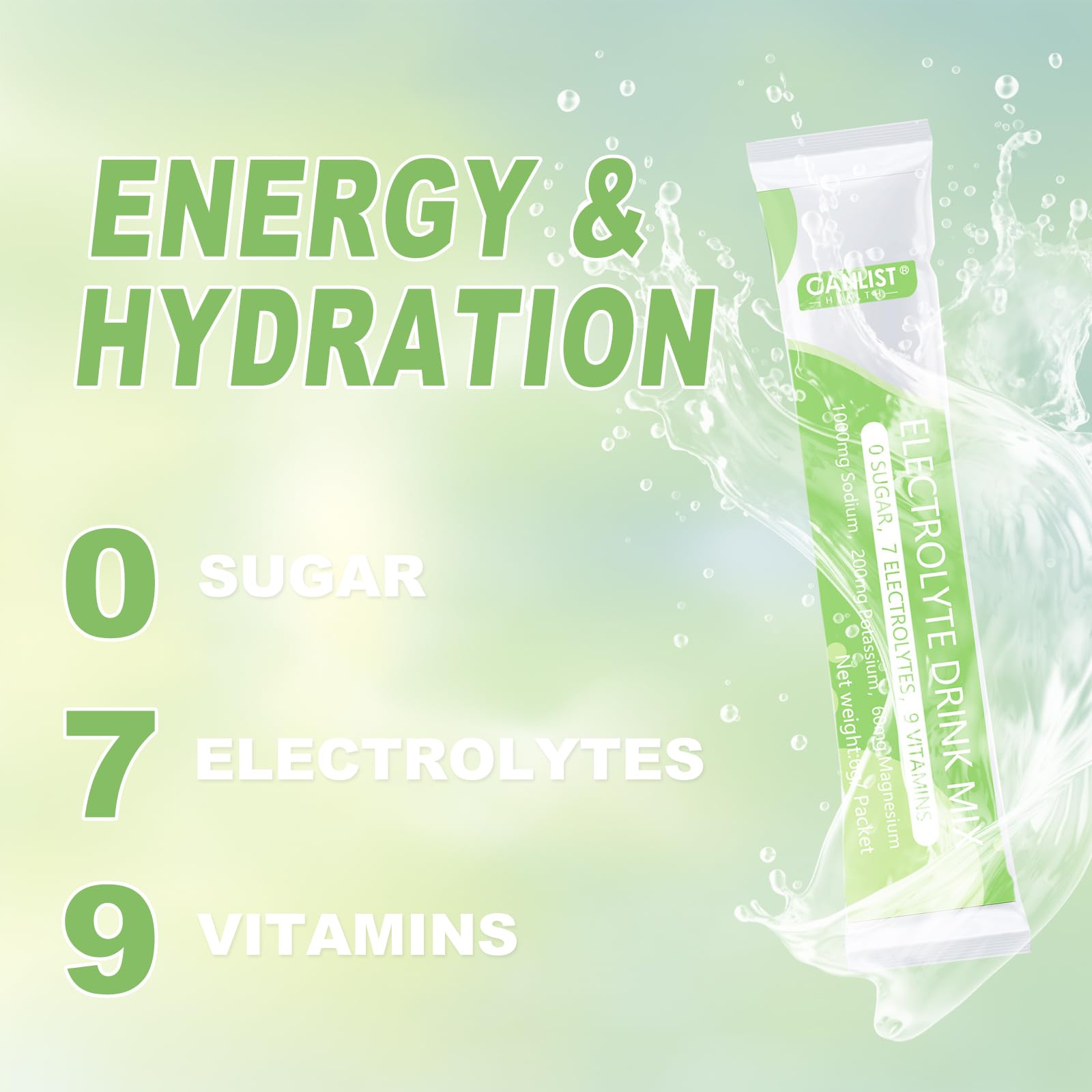 CANLIST Electrolyte Powder - Sugar Free Hydration Drink Mix with Sodium, Potassium, Magnesium - Vegan Friendly, Zero Calorie Electrolytes Supplement for Energy & Recovery (20 Stick Packets) — Amazon image 3