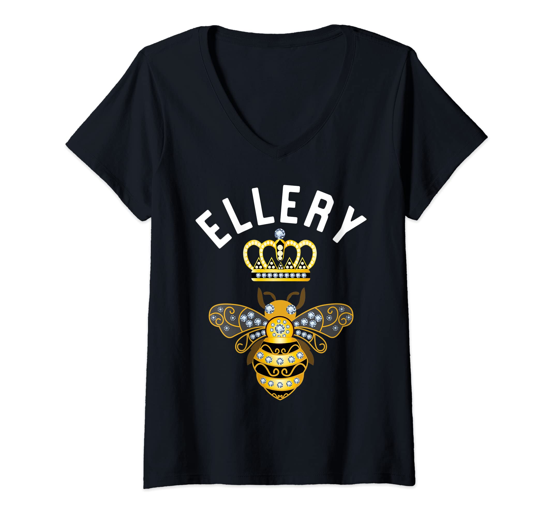 Womens Ellery Name Ellery Birthday Gifts Queen Crown Bee Ellery V-Neck T-Shirt