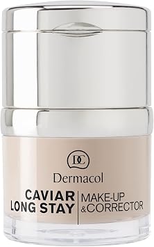 Dermacol 2-in-1 Long-Stay Foundation & Concealer with Caviar Extract - Long Lasting, Hypoallergenic, Non-Oily Smoothing Corrector for Dark Spots - Hydrating Full Coverage Cream, Matte Finish - Pale