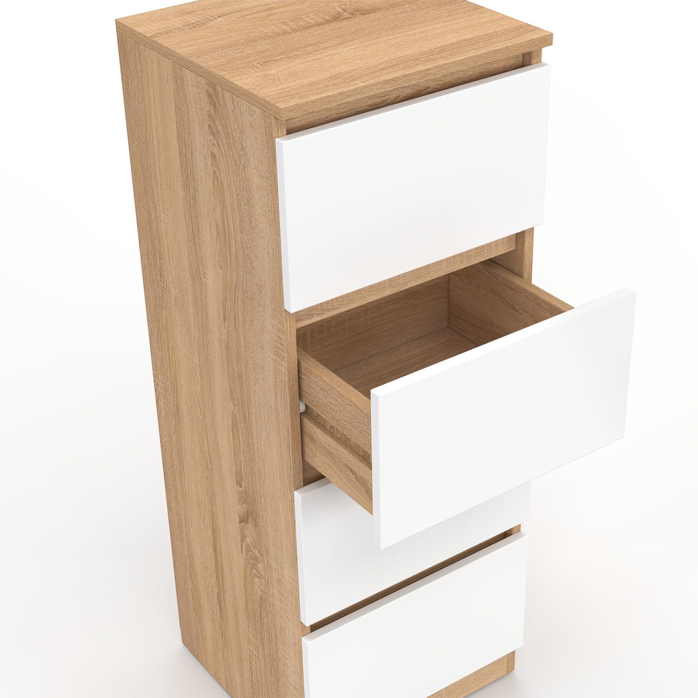 IDMarket - Meuble d'appoint 4 tiroirs TOMI 30x30x80 cm chiffonnier pour entrée Salle de Bain Bois façon hêtre et Blanc