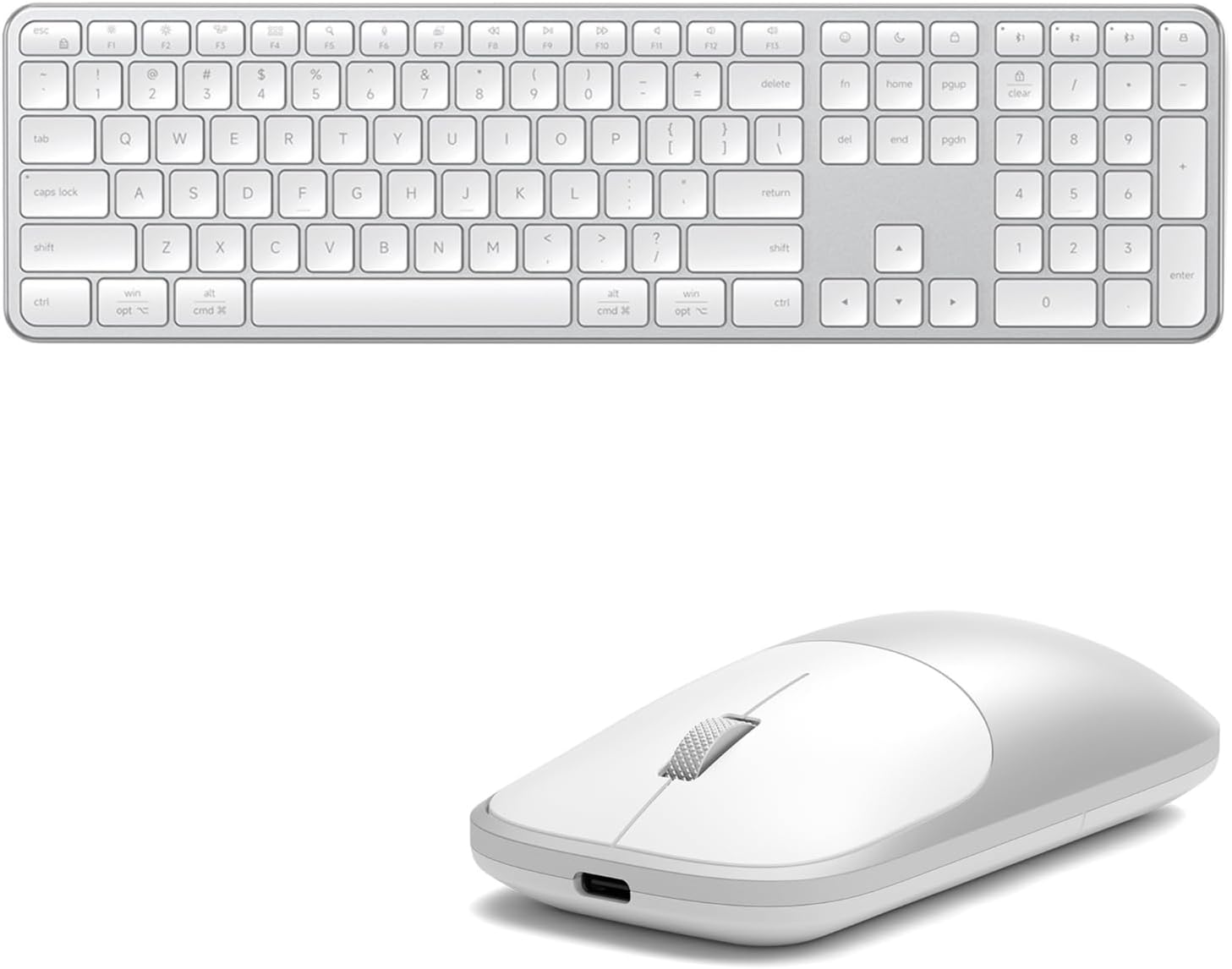 Slim EX Wireless Mouse Silver with Bluetooth and 2.4GHz and Slim EX3 Full Size Wireless Keyboard with Numpad US QWERTY 2.4GHz Silver Bundle