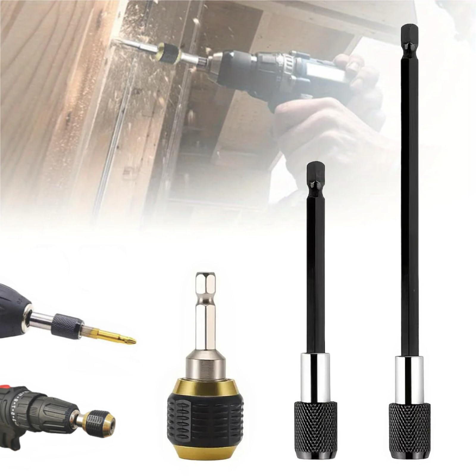 Sunkizzrs® 3-Pcs Magnetic Bit Holder 1/4" (6.35mm) Hex Shank — Quick Release Screwdriver Extension Bar — 60+100+150mm Length Self-Locking Drill Bit Holder for Handheld Drivers or Power Drill-image-10