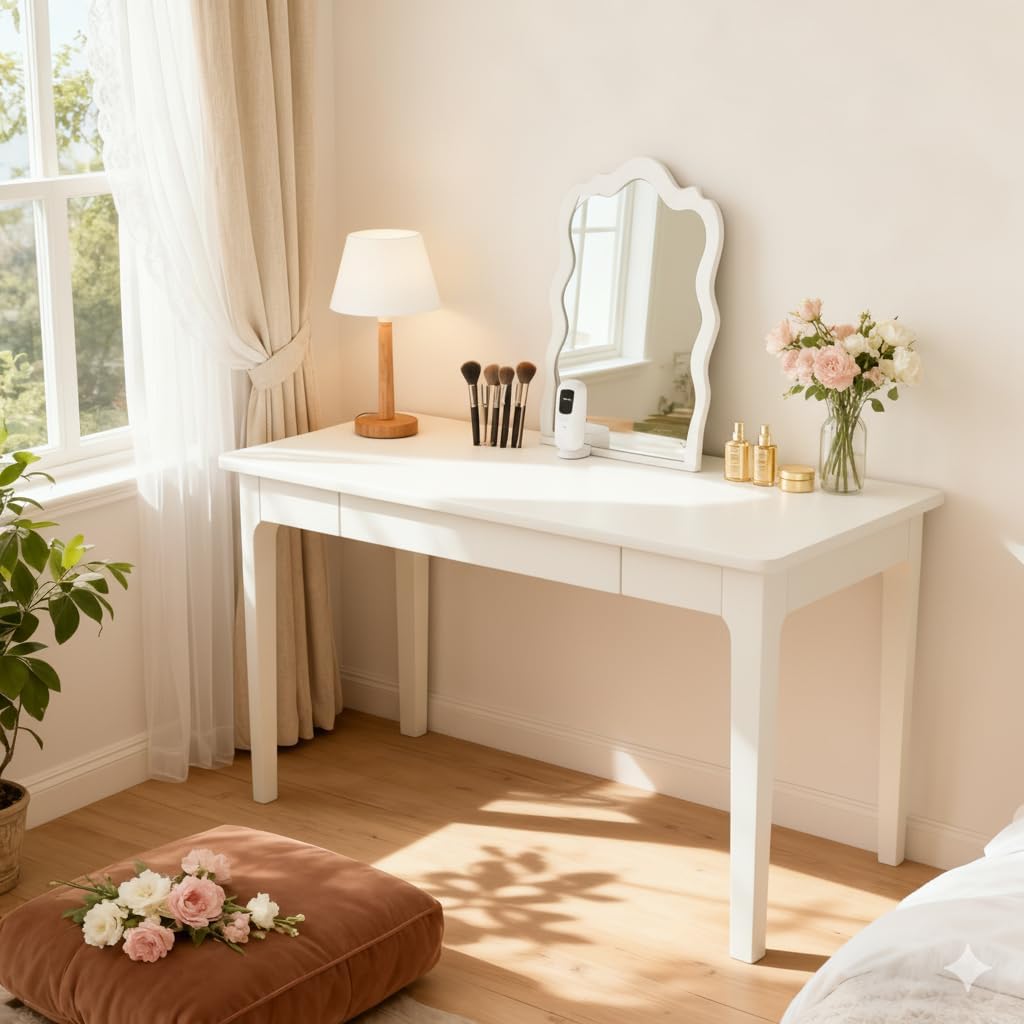 Solid Wood Desk with Drawer, Gaming Study Home Office Desks for Work, Vintage Computer Table for Small Spaces, Living Room, Bedroom, Easy to Assemble (Walnut, 39.4inch)