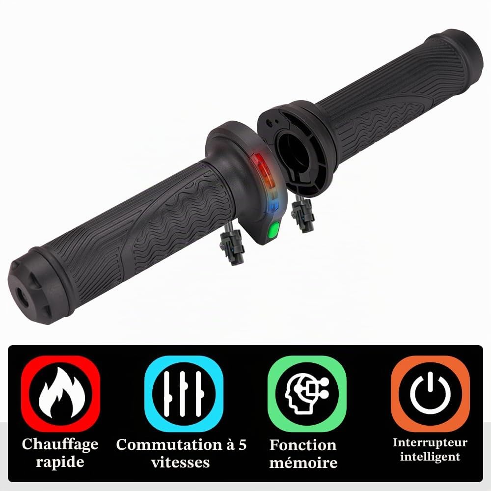 Poignées chauffantes pour moto, 45 W, haute performance, étanche, longueur réglable, 115 à 130 mm, universel, pour guidon de 22 mm