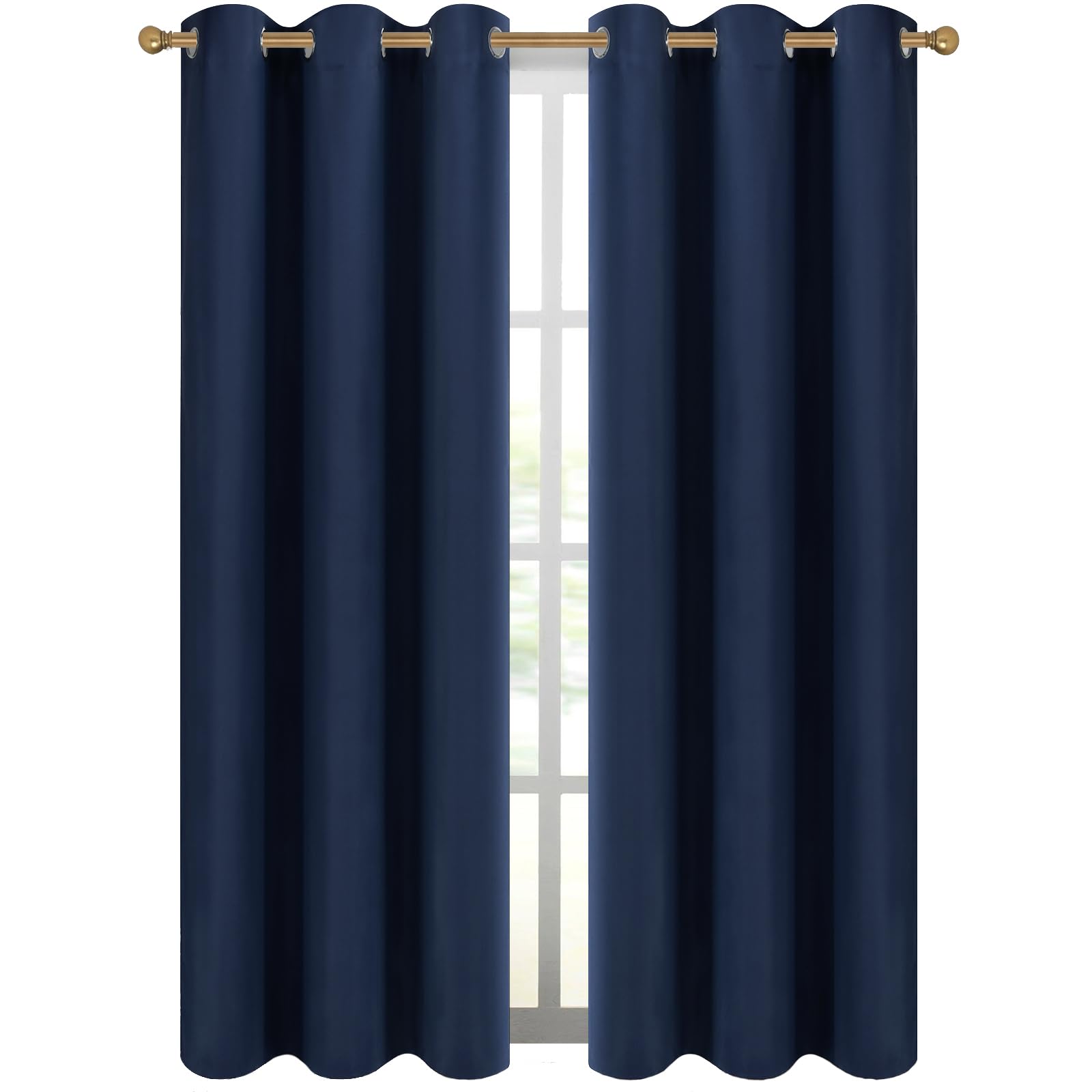 Diraysid Lot de 2 rideaux occultants à isolation thermique avec œillets pour chambre à coucher (106,7 x 213,4 cm, bleu marine)
