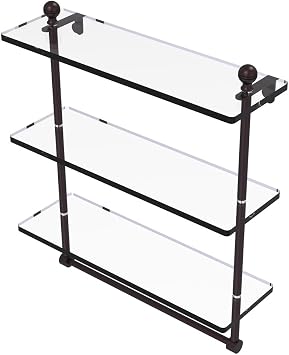 Allied Brass MA-5/16TB-ABZ Mambo Collection 16 Inch Triple Tiered Glass Shelf with Integrated Towel Bar, Antique Bronze