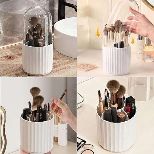 Miniatura 4 de Trabag Organizador De Maquillaje Giratorio 360 , Soporte Para Pinceles Con Una Tapa, Organizador De Cosméticos Para Decoración De Habitaciones, Dormitorio, Baño Blanco
