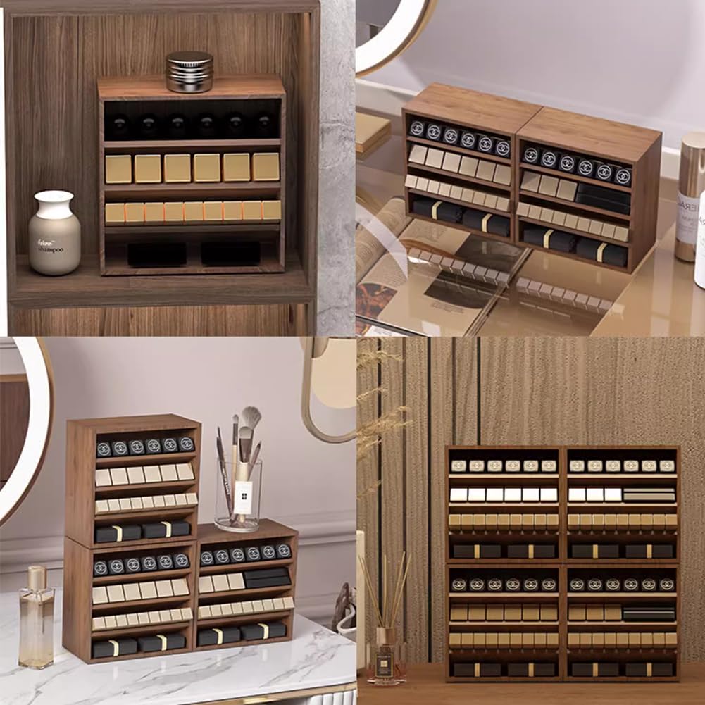 WAYUTO Organizer per rossetti in legno a 4 livelli, supporto per rossetto da scrivania, organizer per lucidalabbra, cosmetici e oli essenziali