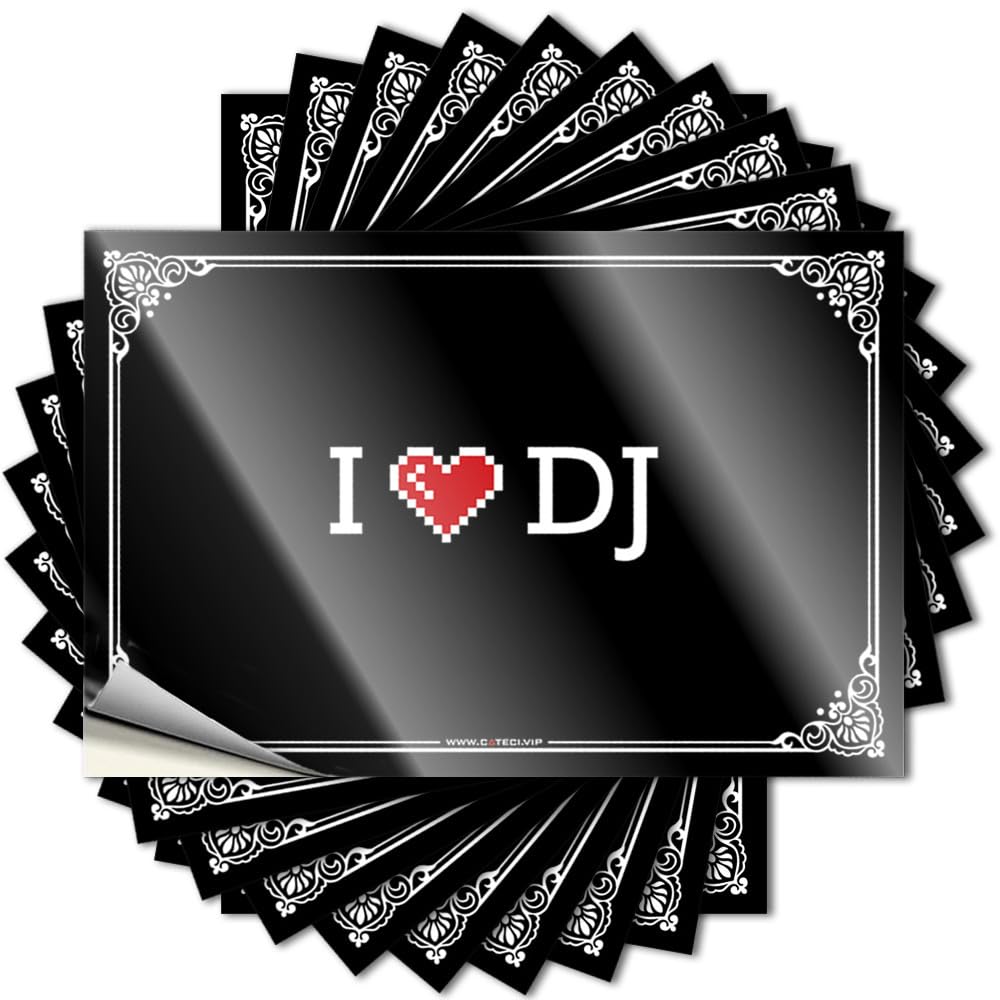 I Love Dj Sweet Decal | Fun Waterproof Vinyl Bumper Taupe Removable Decal Peel Stick(6X9CM)