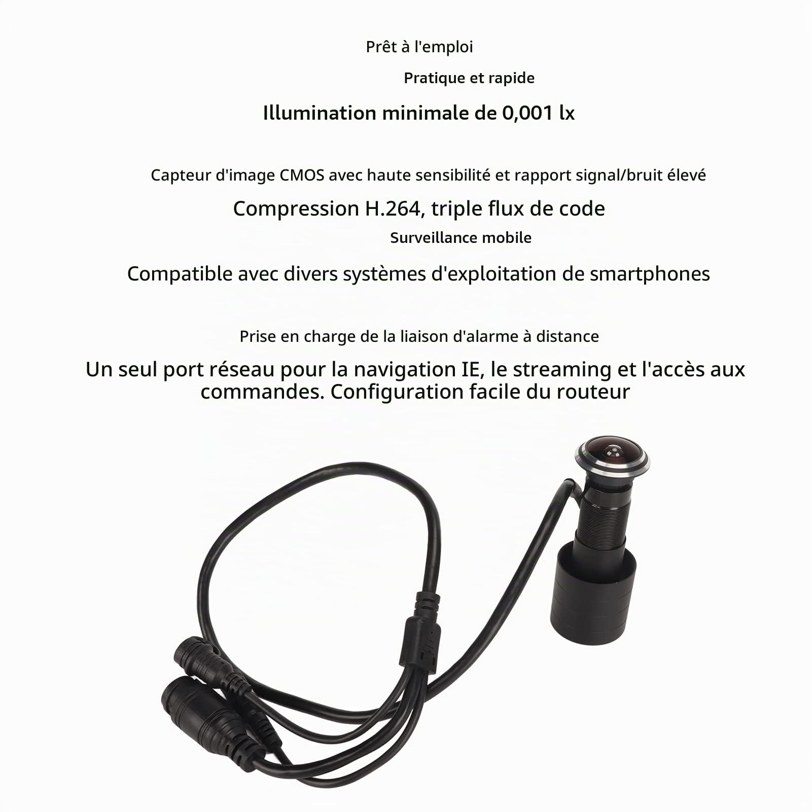 Caméra de Judas de Porte, Caméra IP HD 4MP pour Trou D'œil de Porte, Caméra IP RJ45 sans Lecteur, Caméra de sécurité à Domicile, Numérique USB, Alarme de Détection de
