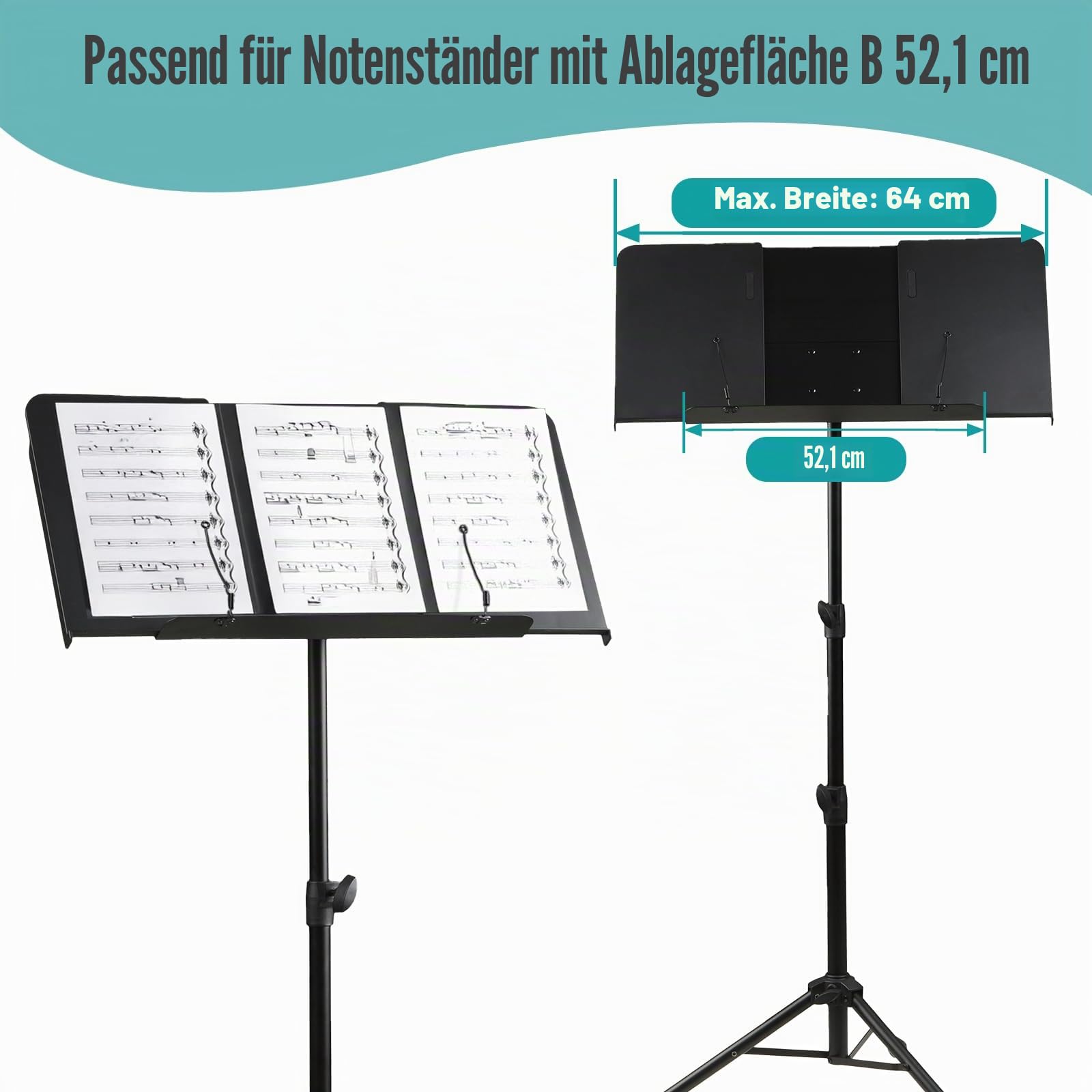 Vekkia Notenständer-Verlängerungen, Panel 21,6 cm × 31,8 cm (2 Stück), passend für Panel-Musikständer mit einer Breite von 51,8 cm oder weniger, max. montierte Breite 64 cm.