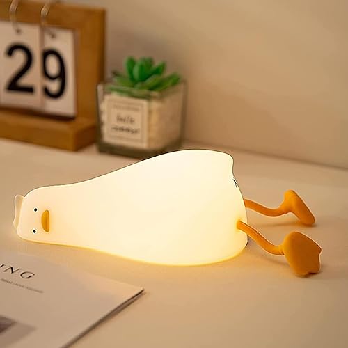 Luz nocturna LED plana de pato acostado, 3 niveles de luz nocturna regulable, lindas lámparas de silicona Squishy luz de pato, lámpara táctil