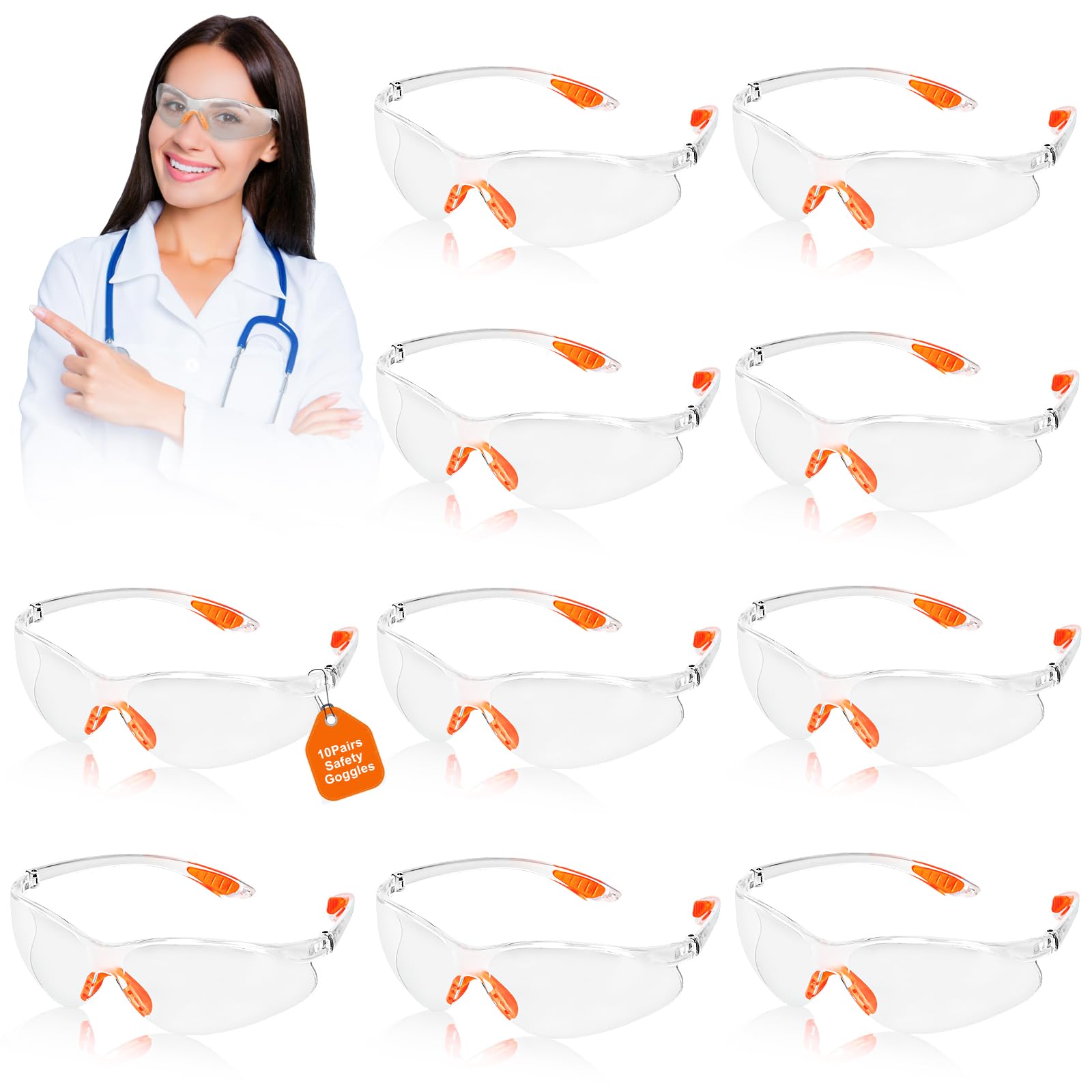 10 Piezas Gafas Proteccion Trabajo, Acentor Gafas Protectoras Transparentes,Gafas Seguridad Antivaho y Antiarañazos, Gafas de Proteccion Para Bricolaje Laboratorio Soldadura Industria Agricultura