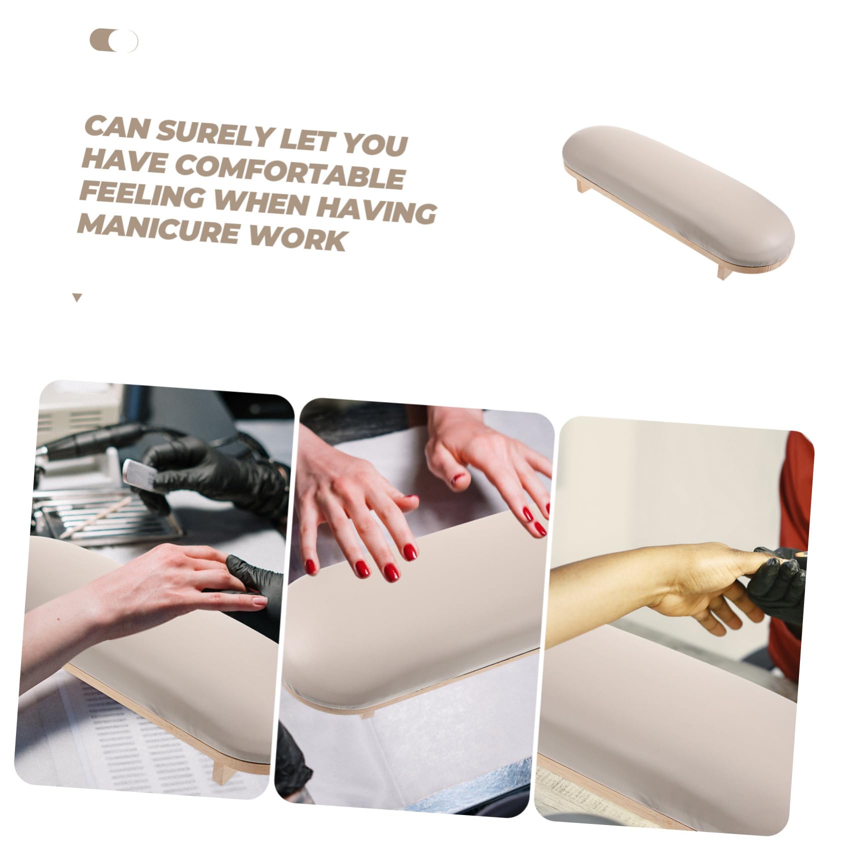 Cuscino Poggia-mano per Unghie in Legno e Cuoio Khaki | Supporto Fermo e Confortevole, per Nail Art a Casa, Stile Originale per Uso in Salone