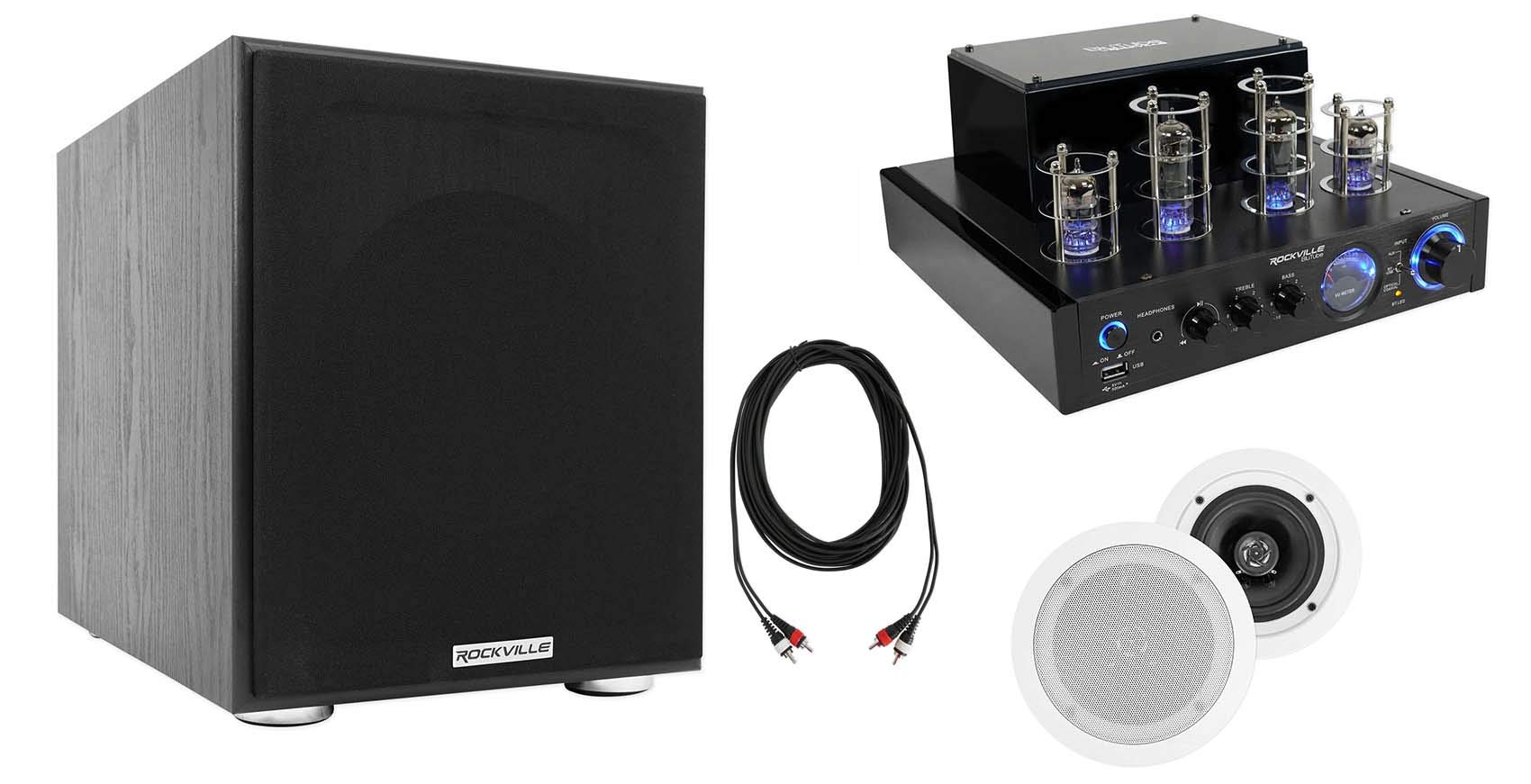 Rockville Bundle: BluTube LED 70W Bluetooth Tube Amp/Receiver Bundle with (1) Pair HC55 5.25