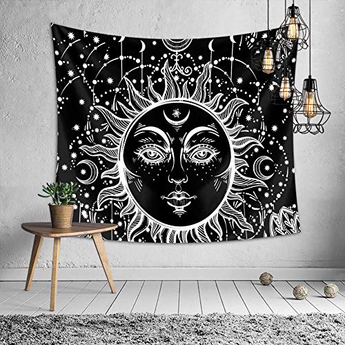 Meeqee Psychedelic Tapestry Moon And Sun Face Tapestry Wall Hanging Celestial Tapestry Bohemian Mandala Hippie Tapestry Wall Art For Living Room Bedroom Decorations 51 2 59 1 Face Wantitall
