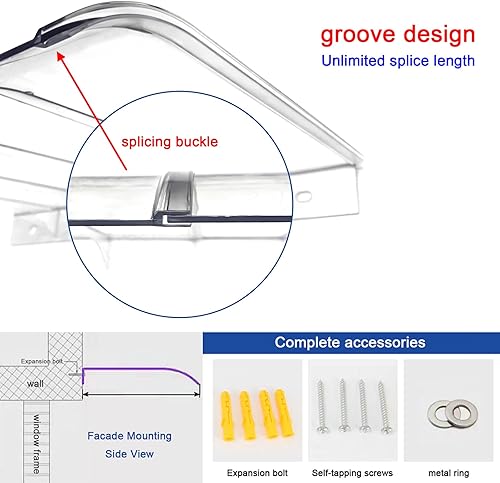 Miniatura 4 de Toldo invisible transparente para ventana, cubierta de policarbonato con protección contra la lluvia y la nieve, toldo de entrada, toldo arqueado