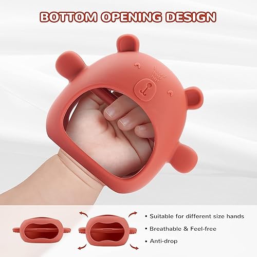 Miniatura 5 de AEOLZ - Juguetes mordedores para bebés de más de 3 meses, manopla de dentición de manos de oso anticaída para aliviar la dentición del bebé, sin