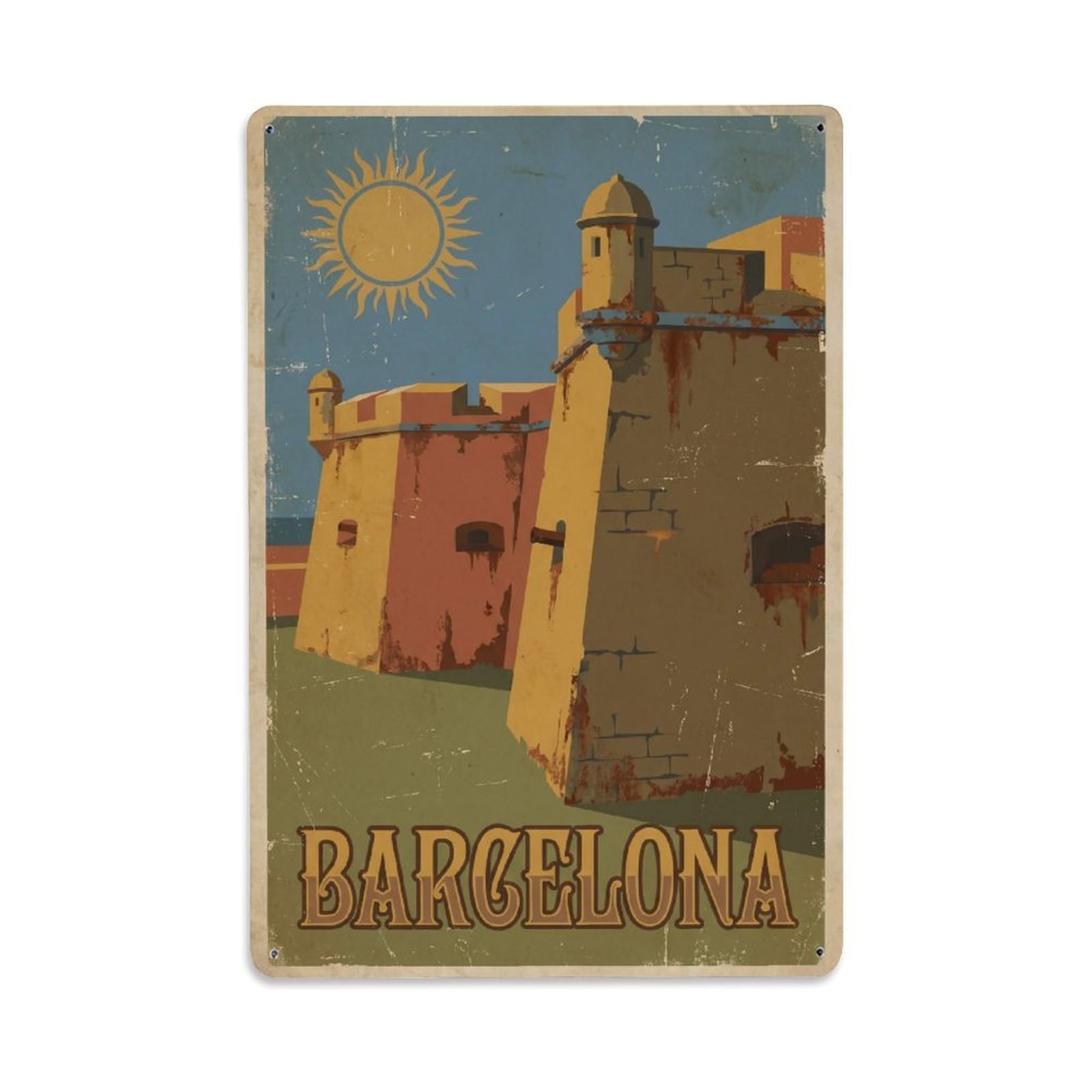 Vintage Travel Bastions Spain Defensive Metal Tin Sign