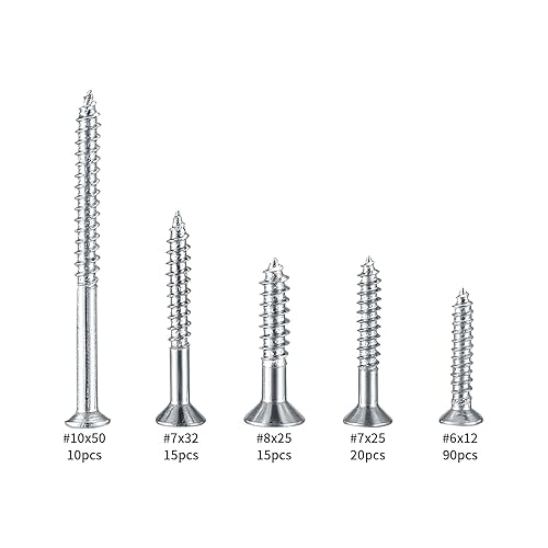 Miniatura 2 de Juego surtido de 200 tornillos para madera, tornillos para paneles de yeso de cabeza plana, tamaños surtidos #6#7#8#10, acero al carbono